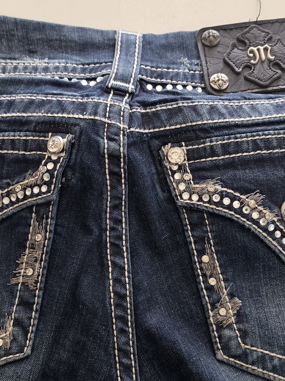 Miss Me Dark Blue Boot Cut Jeans with Studded Back Pockets
